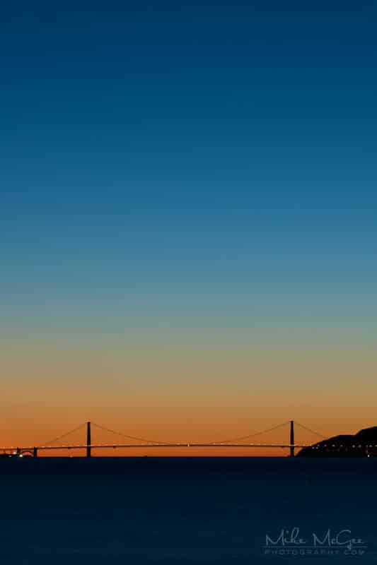 Sun setting over the Golden Gate Bridge taken from the Berkeley Marina