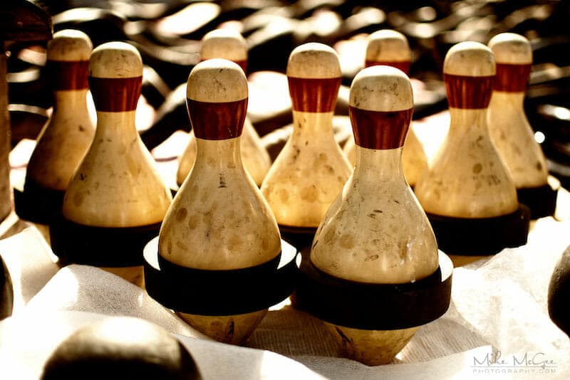 Vintage bowling pins taken at a garage sale