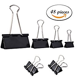 Kenkio 48 Piece Binder Clips – Assorted Sizes