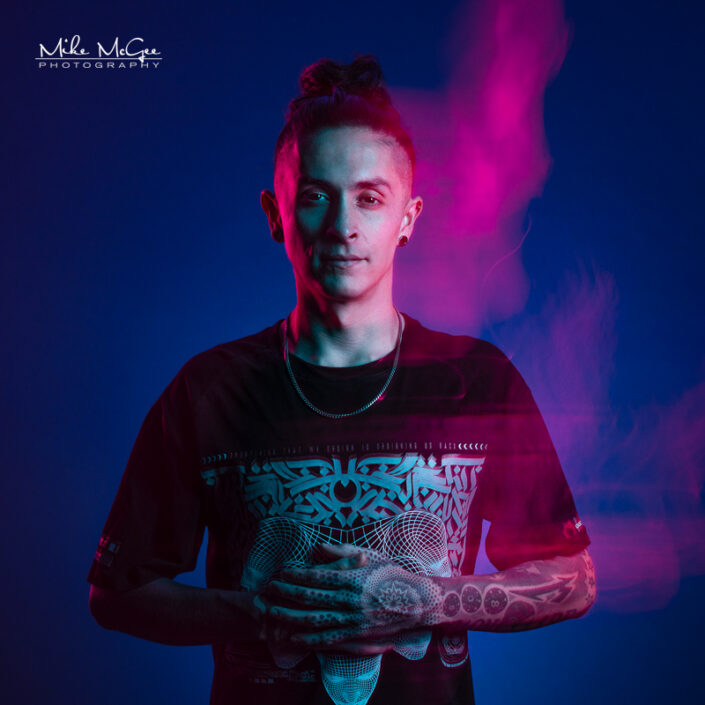 Hypercolor colored gel artistic cinematic creative editorial portrait headshot photographer San Francisco bay area East Bay Musician photographer