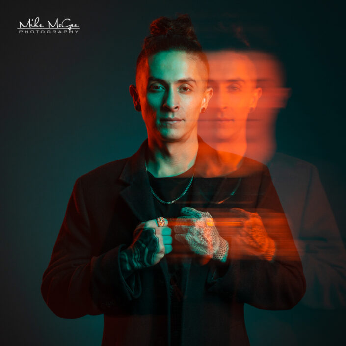 Hypercolor colored gel artistic cinematic creative editorial portrait headshot photographer San Francisco bay area East Bay Musician photographer